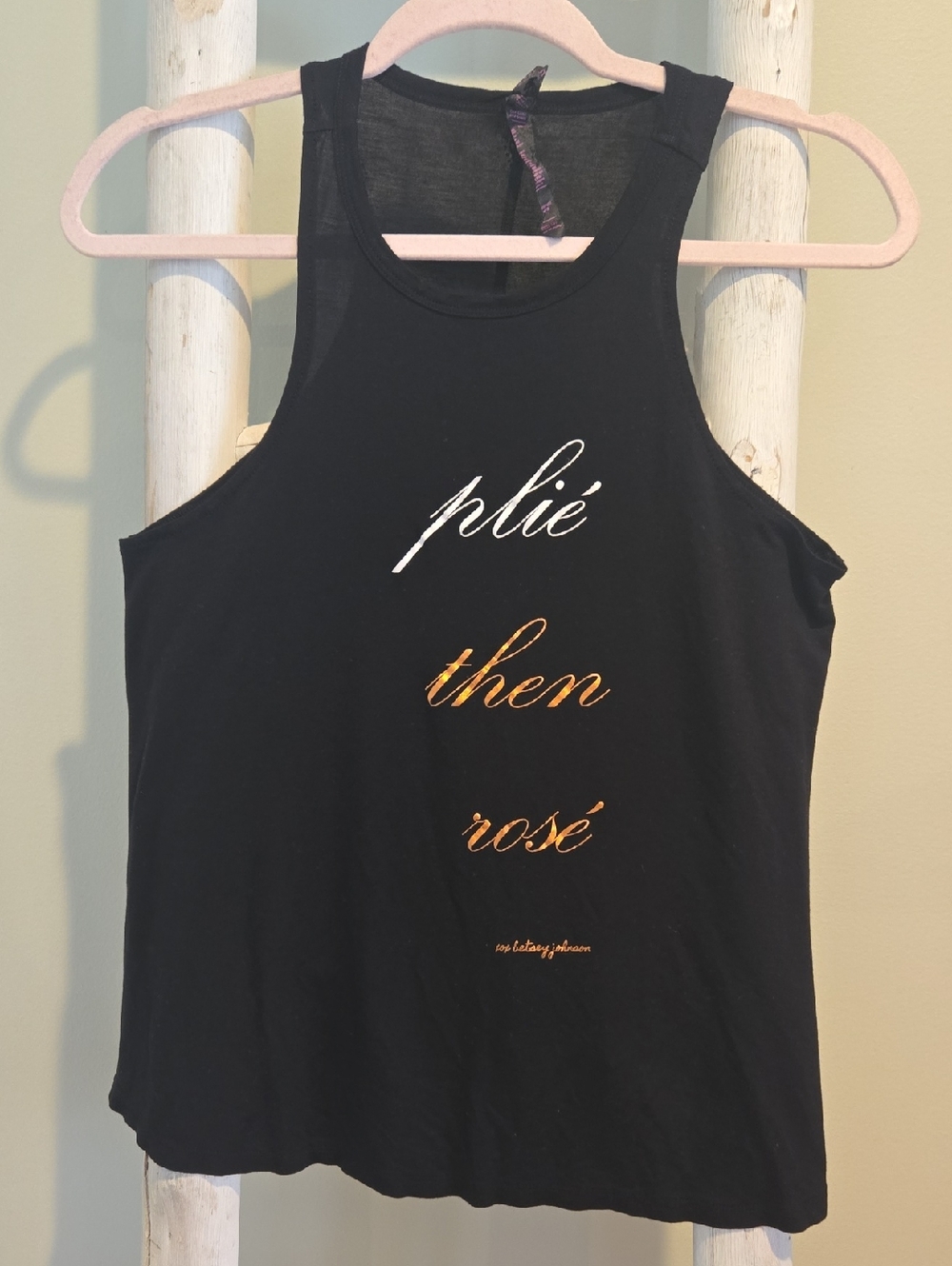 Betsey Johnson Black Gym Tank Top with Metallic Script Small